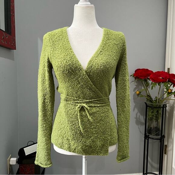 NEW Moda Intl Chenille Wrap Tie Fitted Wool Acrylic Plunge Neck Sweater XS NWOT - Picture 13 of 16